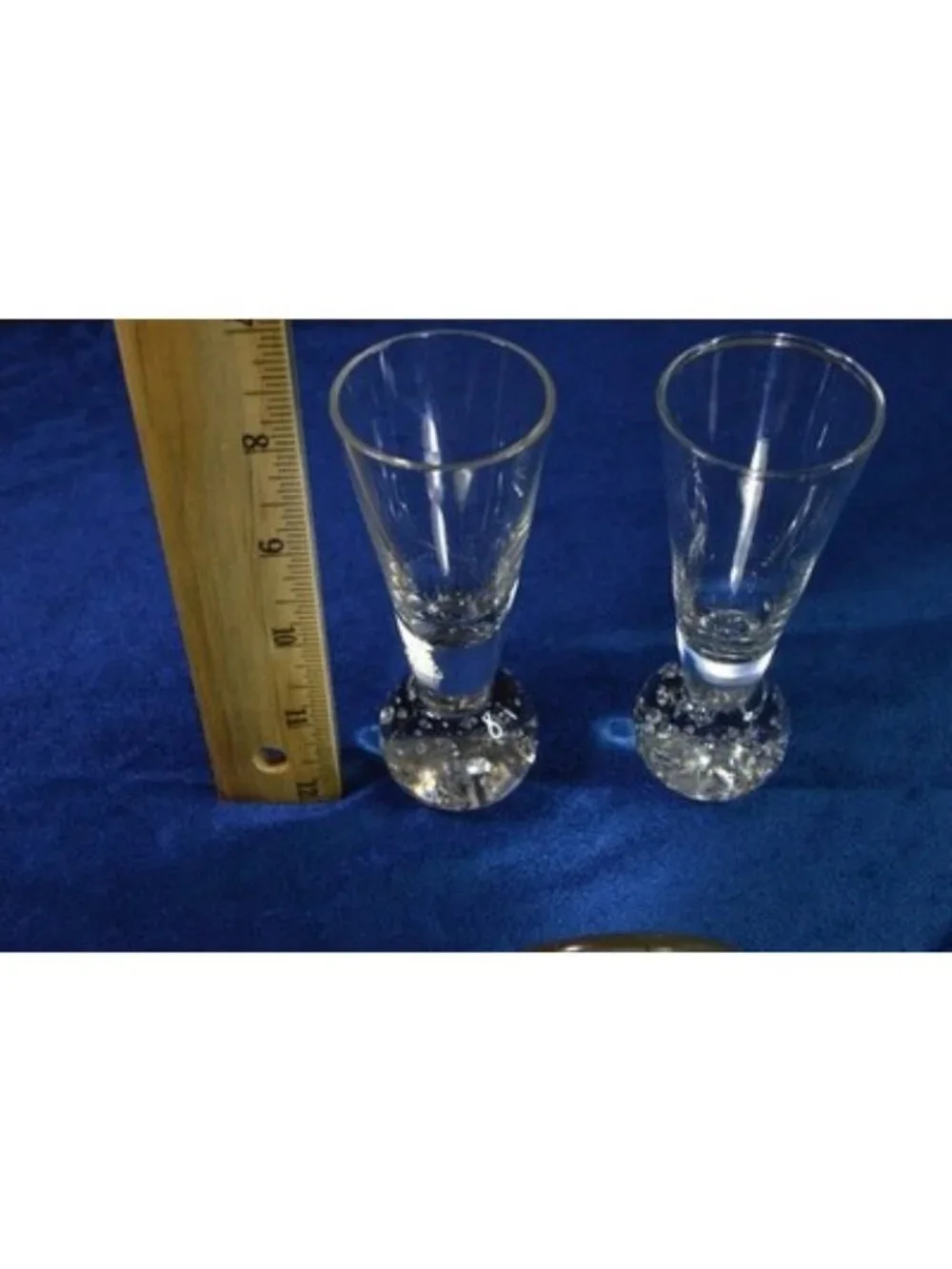 Vintage MCM Clear Glass Cordial Glasses Bubble Base Trumpet Flute Set of 2 Art